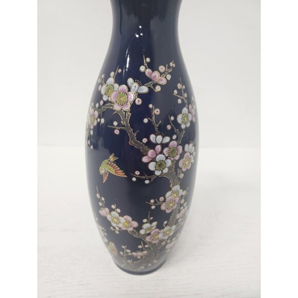 Vintage Artmark Cobalt Blue Gold Floral Bird Vase Ceramic Japanese Pottery Decor - Picture 2 of 11